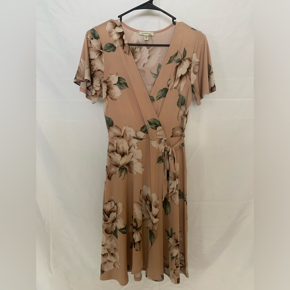 Monteau Beige Floral Wrap Dress